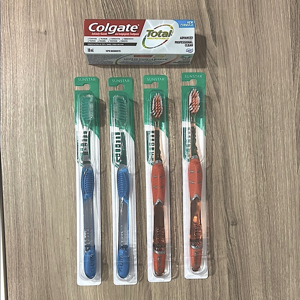 NEW 4 GUM Toothbrush Set and Colgate Total Toothpaste bundle